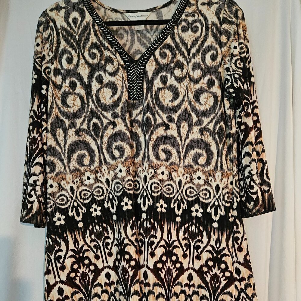 Beaded Brown Tan Tunic‎ M Christopher & Banks